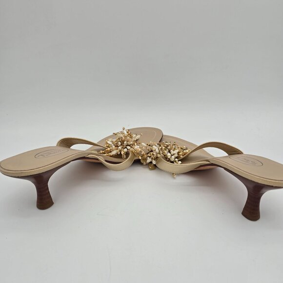 Talbots Gold Leather Jeweled Beaded Mule Dress Sandals Low Heel Size 7.5 - Picture 6 of 8